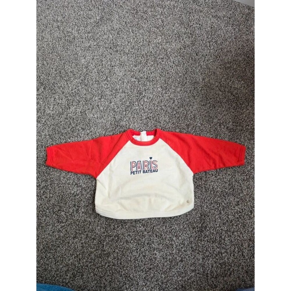 Petit Bateau Paris Raglan Sweatshirt Baby Infant Size 12M 74cm Red Cream EUC